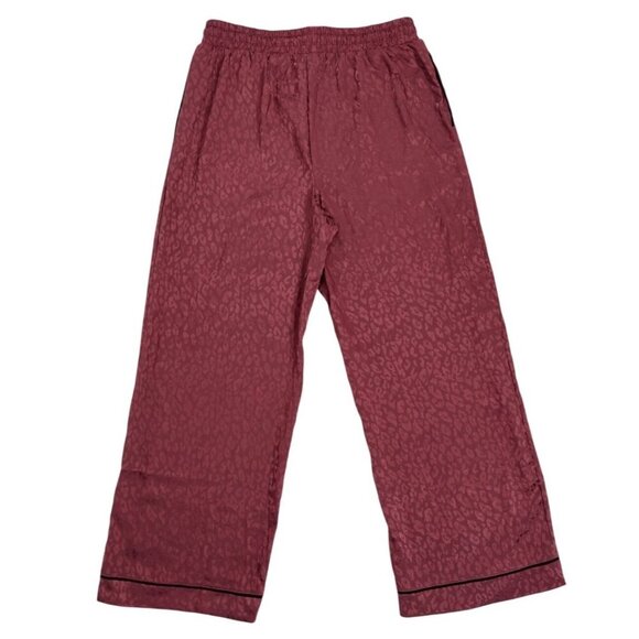 BCBG Max Azria Women's Burgundy Leopard Print Satin Pajama Pants (Medium) - Picture 2 of 8